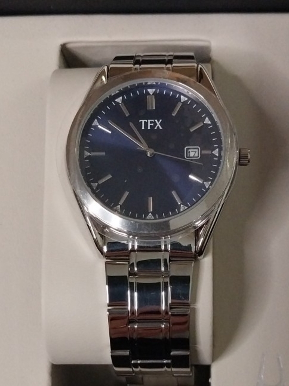 Men's Stainless Steel Watch with Blue Dial